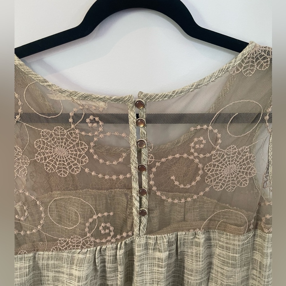 Blue Bird Womens Tunic Woven Brown Tan Cotton Lace Layered Lined in size L - Picture 5 of 6